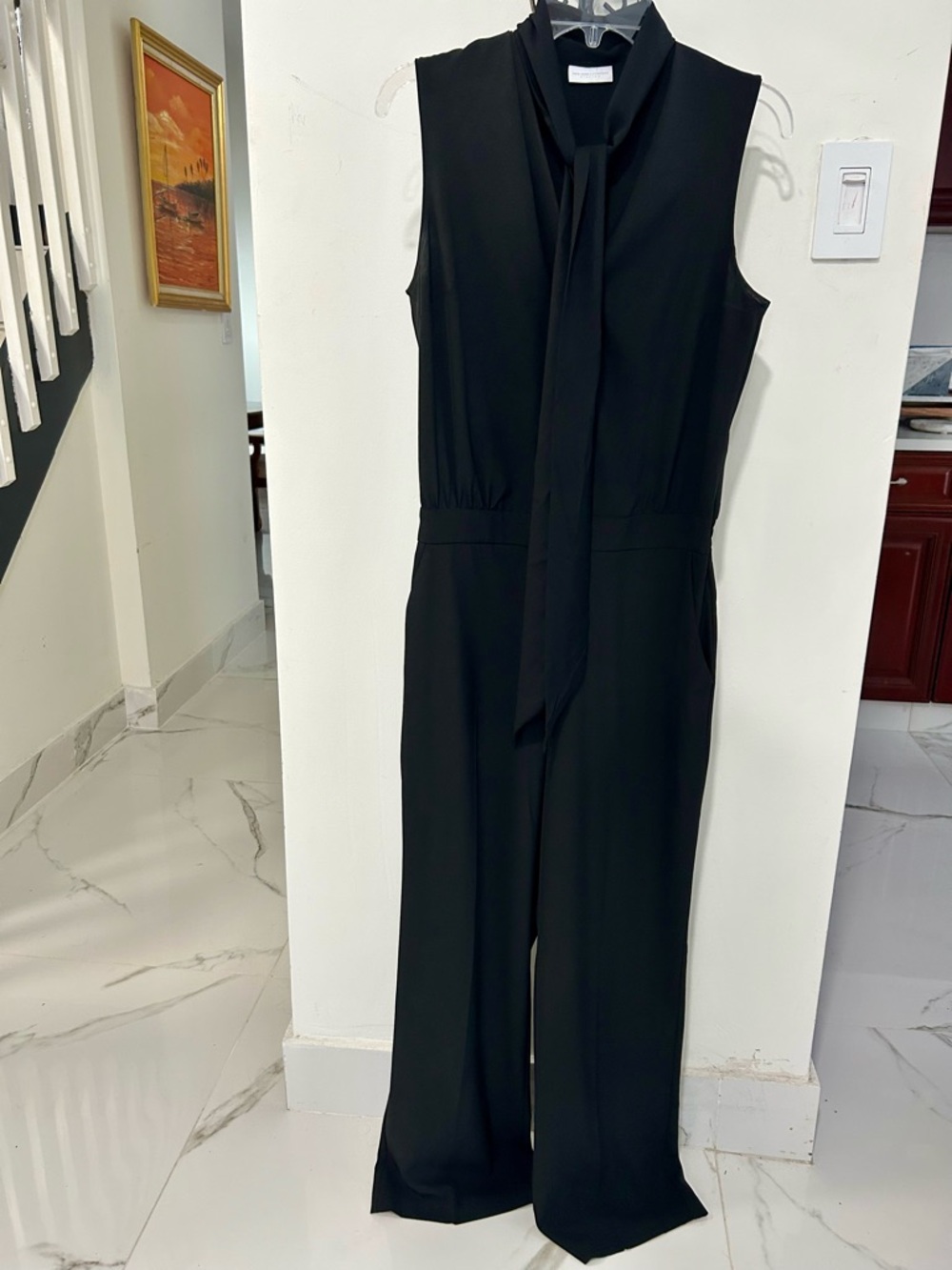 New York & Company Black Sleeveless Tie-Neck Jumpsuit Size M